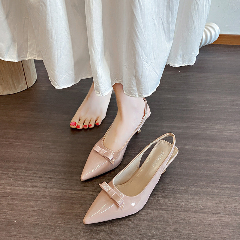 Damen Elegante Spitzenzehen Slingback Absatzschuhe mit Schleifendetail Drune