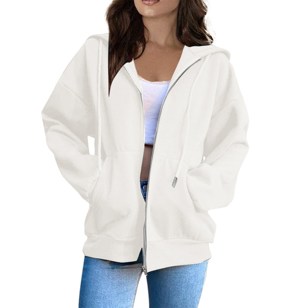 Damen nan oversized Kapuzenjacke mit durchgehendem Reißverschluss, Kängurutaschen und weichem Innenfutter Drune