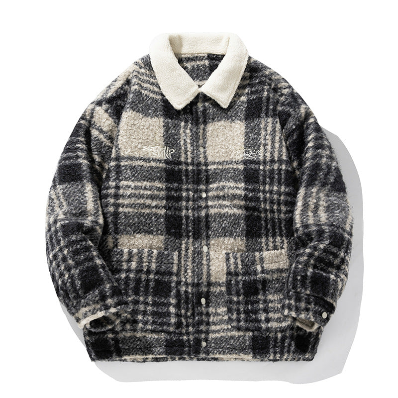 Unisex Kuschelige Teddy-Fleece-Hemdjacke im Karodesign mit Druckknopfleiste und aufgesetzten Taschen Drune