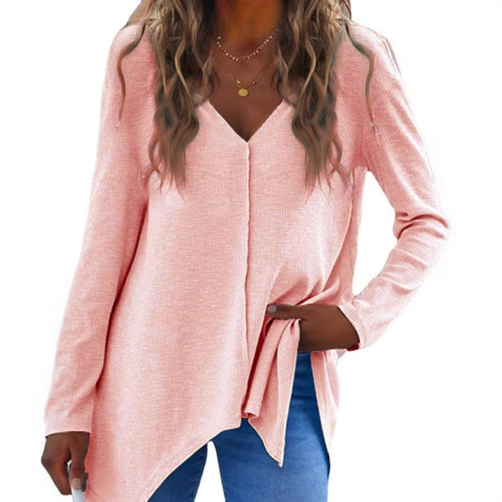 Damen V-Ausschnitt Feinstrick-Tunika mit asymmetrischem Saum und seitlichem Schlitz Drune