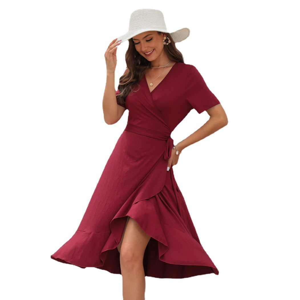 Damen Elegantes Wickelkleid mit schwungvollem Saum und praktischen Seitentaschen Drune