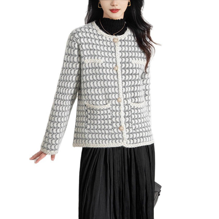 Damen elegante Strickjacke mit strukturiertem Muster und Knopfdetails Drune