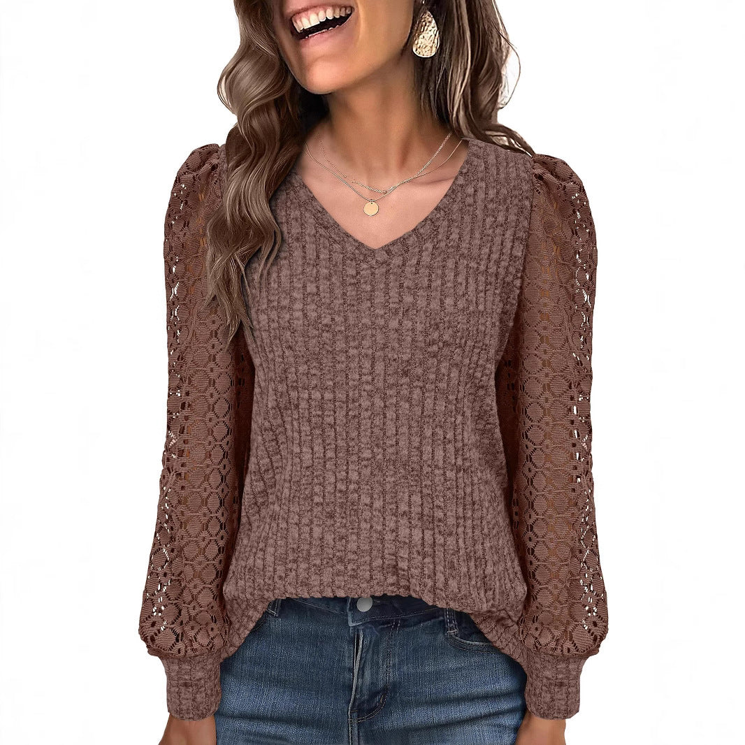 Damen Strickpullover mit Spitzeneinsätzen Drune