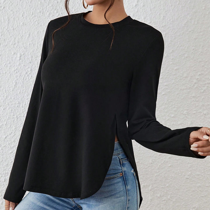 Damen Langarmshirt mit seitlichen Schlitzen, Rundhalsausschnitt und entspannter Casual-Passform Drune