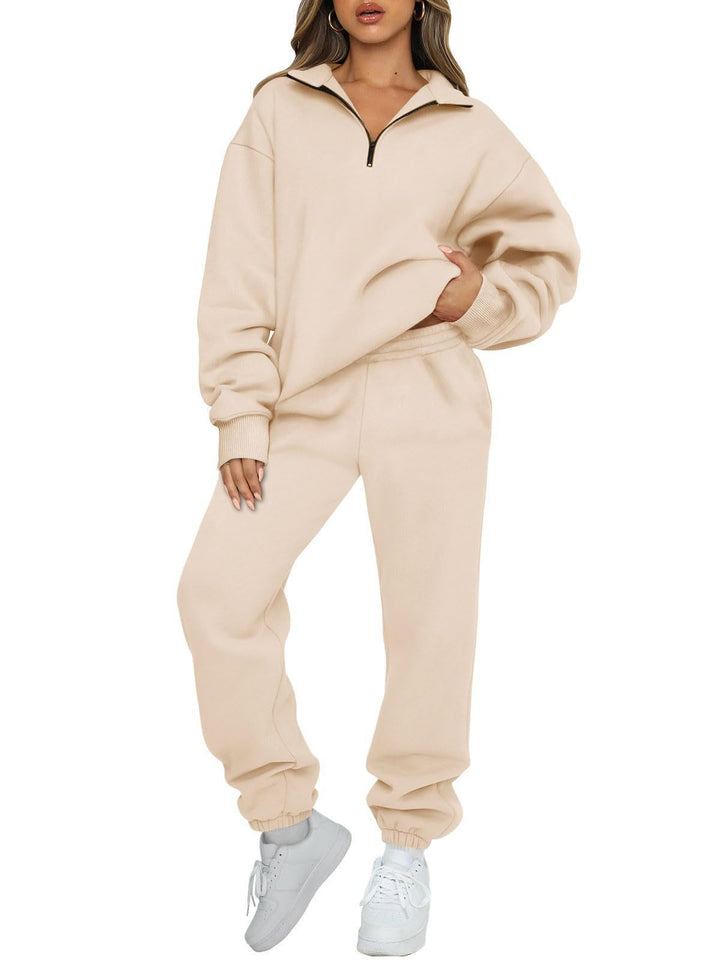 Damen nan oversized Sweatshirt Jogginghose Set mit Reißverschlusskragen Drune