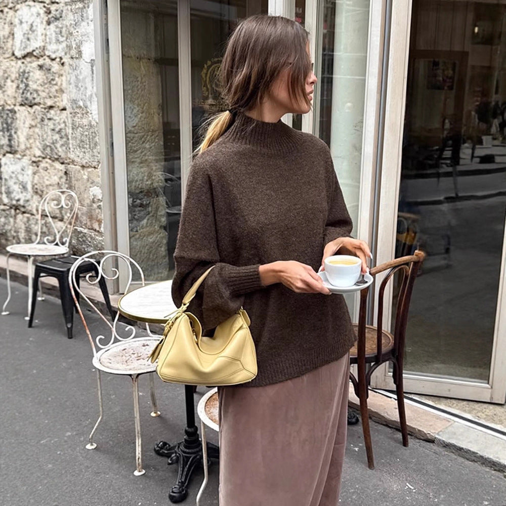 Damen Oversized Rollkragenpullover aus feinem Strick mit Ballonärmeln Drune