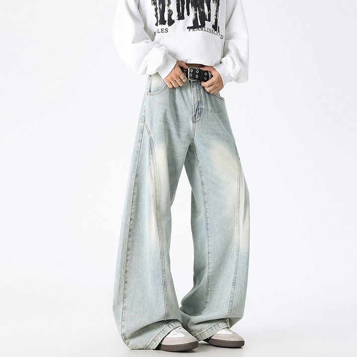 Unisex Extrawweite Baggy-Jeans mit tiefem Schritt, markanten Teilungsnähten und Palazzosilhouette Drune