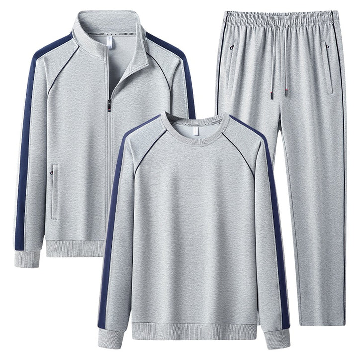 Herren Dreiteiliges Freizeit-Trainingsanzug-Set aus weichem French-Terry mit Reißverschlussjacke, Rundhals-Sweatshirt & Kordel-Jogginghose Drune