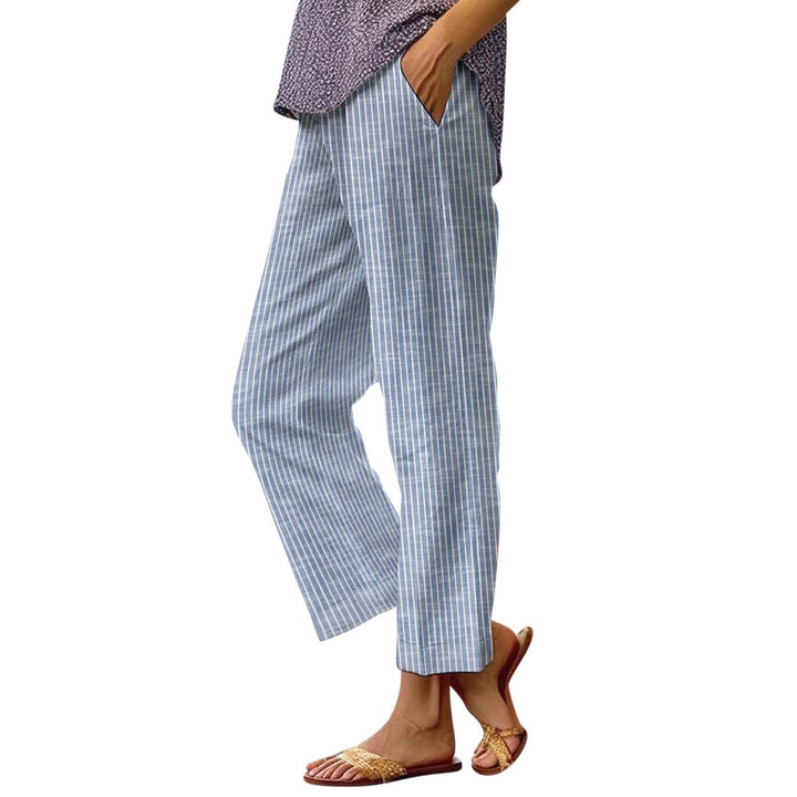 Damen leichte karierte Leinenoptik-Hosen mit geradem Bein und seitlichen Taschen Drune
