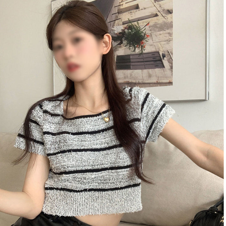 Damen Cropped Top mit modischem Streifenmuster und lässigem Schnitt Drune