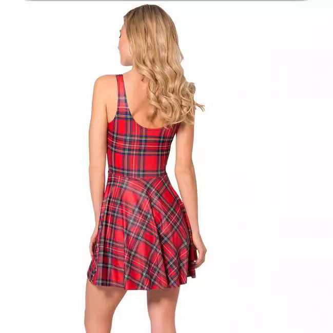 Damen Minikleid im lässigen Karomuster mit schwingendem Rock und herzförmigem Ausschnitt Drune