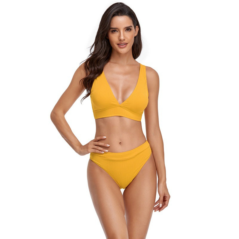 Damen Bikini-Set mit sportlichem V-Ausschnitt und hohem Taillenslip Drune