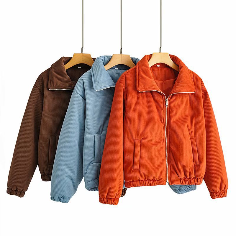 Damen Lässige Cordjacke mit hohem Kragen und elastischen Bündchen Drune