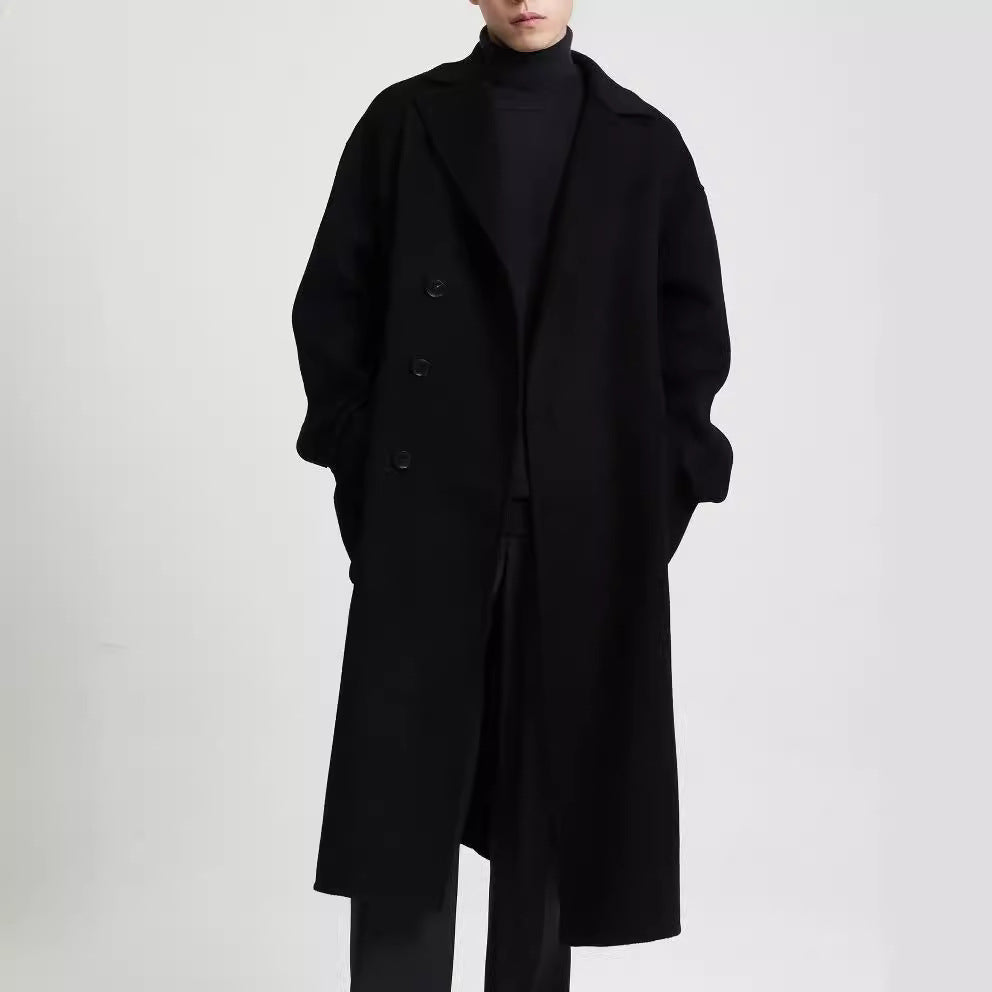 Herren Oversize Doppelreiher Wollmantel mit weitem Schnitt und klassischem Revers Drune