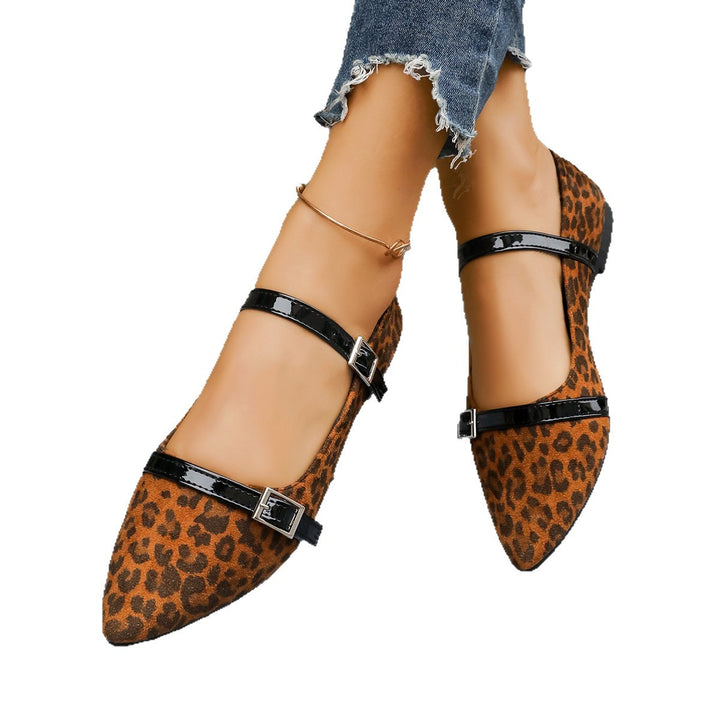 Damen nan spitze Slipper im Leopardenmuster mit doppelten Lackriemen und verstellbaren Metallschnallen Drune