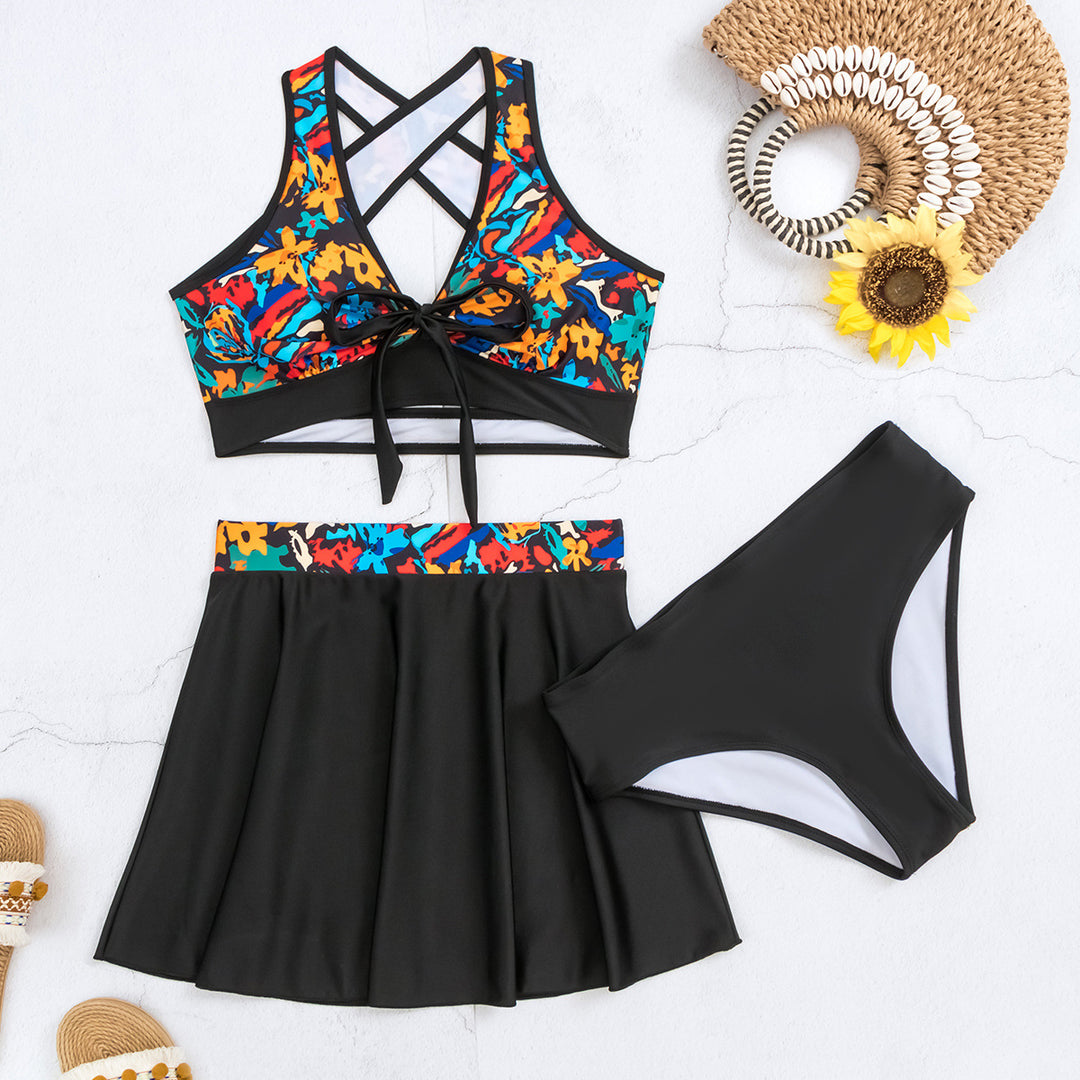 Damen Bikiniset mit ärmellosem Oberteil und schwingendem Rock Drune