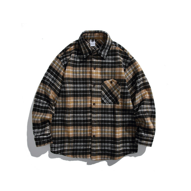 Unisex Boxy-Überhemdjacke aus weichem Wollmix mit Karomuster und aufgesetzter Brusttasche Drune