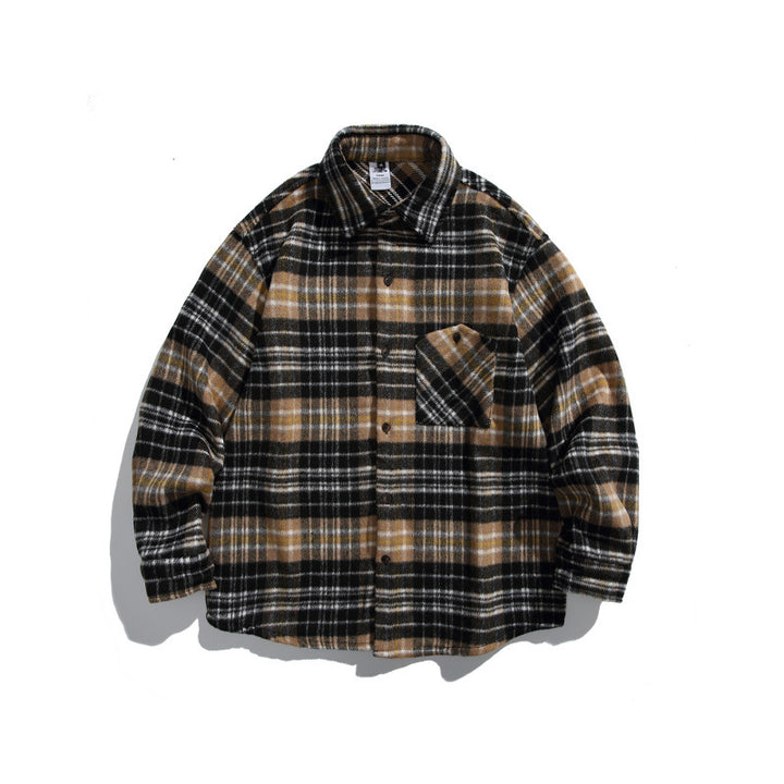 Unisex Boxy-Überhemdjacke aus weichem Wollmix mit Karomuster und aufgesetzter Brusttasche Drune