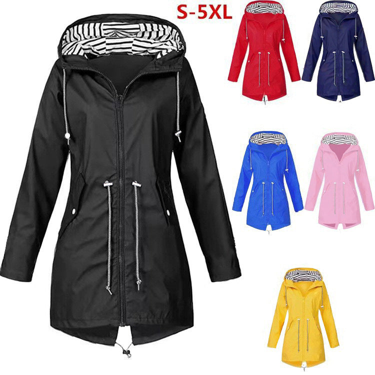 Drune | Damen Wasserdichte Regenjacke Mit Kapuze Und Blumenmuster | Perfekt Für Outdoor Aktivitäten