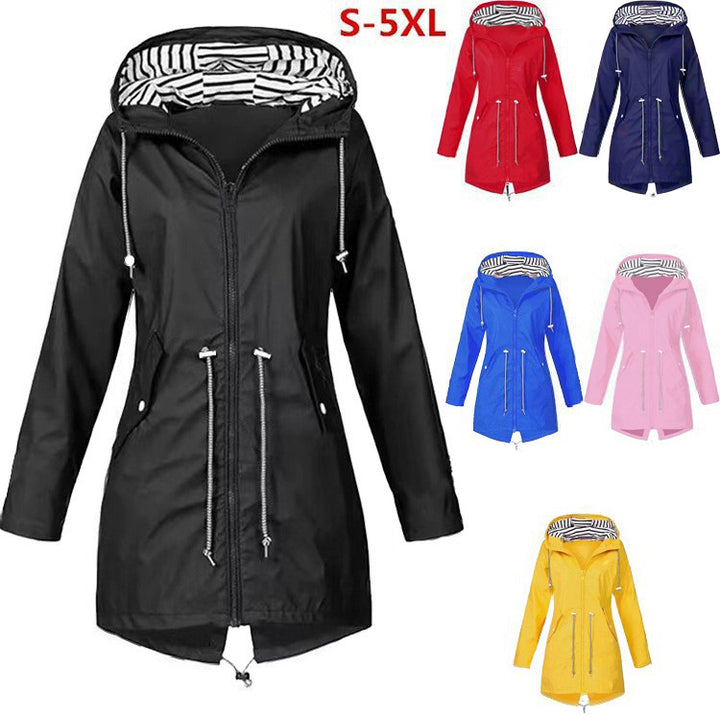 Drune | Damen Wasserdichte Regenjacke Mit Kapuze Und Blumenmuster | Perfekt Für Outdoor Aktivitäten