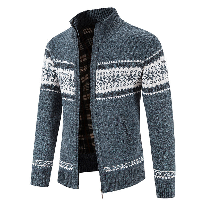 Herren Grobgestrickte Norweger-Strickjacke mit durchgehendem Reißverschluss und karierter Fleece-Innenlage Drune