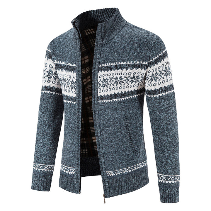 Herren Grobgestrickte Norweger-Strickjacke mit durchgehendem Reißverschluss und karierter Fleece-Innenlage Drune