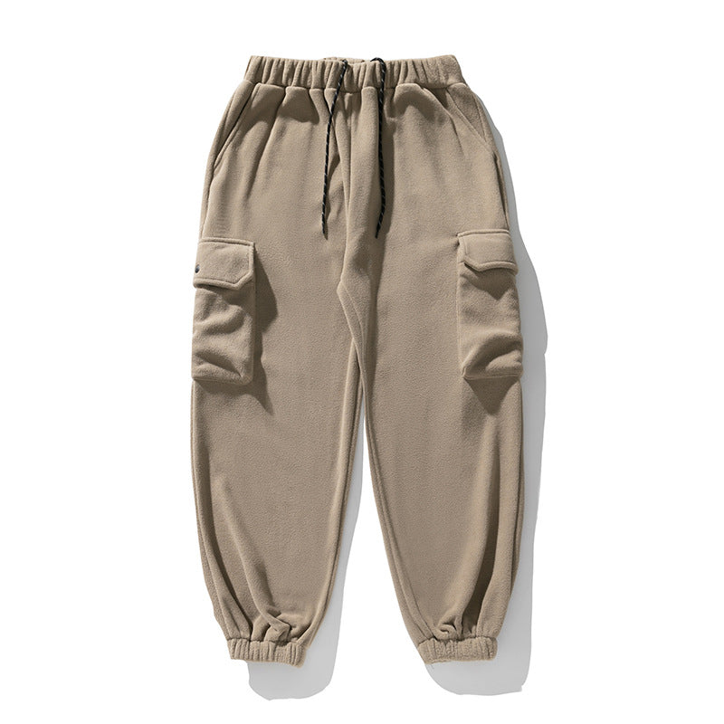 Unisex Fleece-Cargo-Jogginghose im Utility-Look mit elastischem Bund, Kordelzug und Klappentaschen Drune