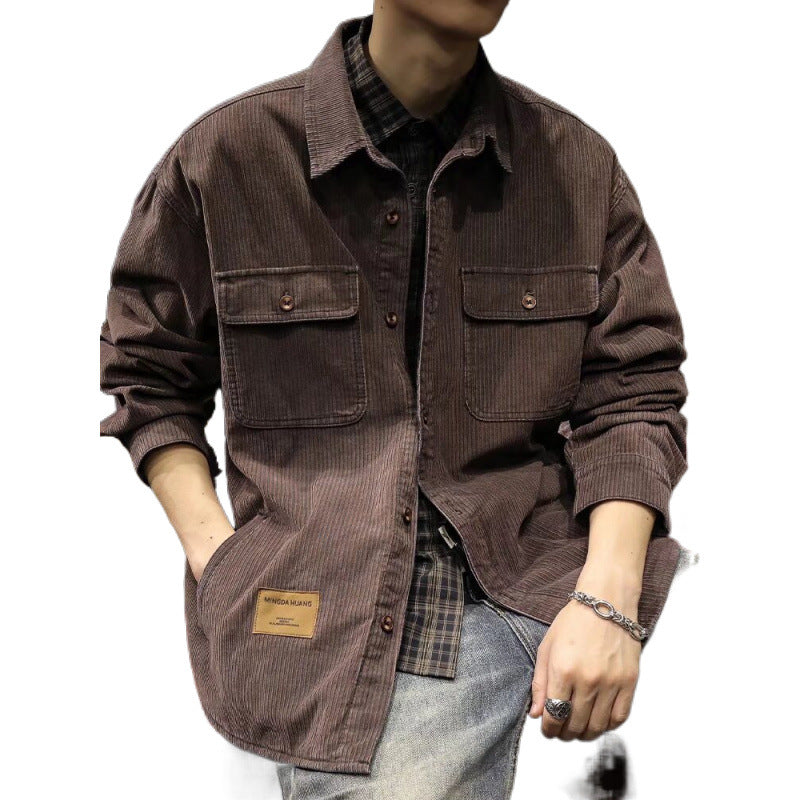 Herren Cord-Überhemdjacke mit aufgesetzten Brusttaschen und entspanntem Oversize-Schnitt Drune