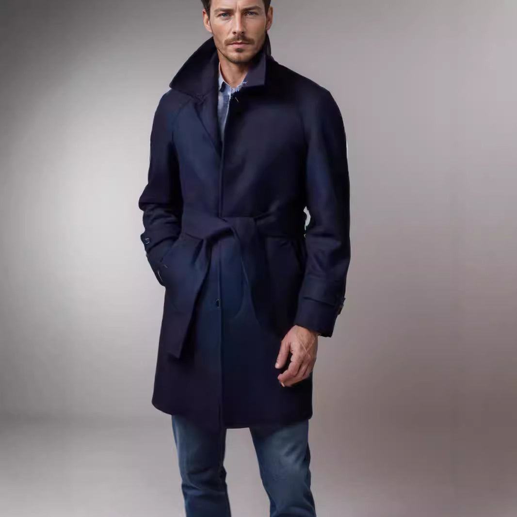Herren eleganter und taillierter Trenchcoat aus hochwertiger Wolle Drune