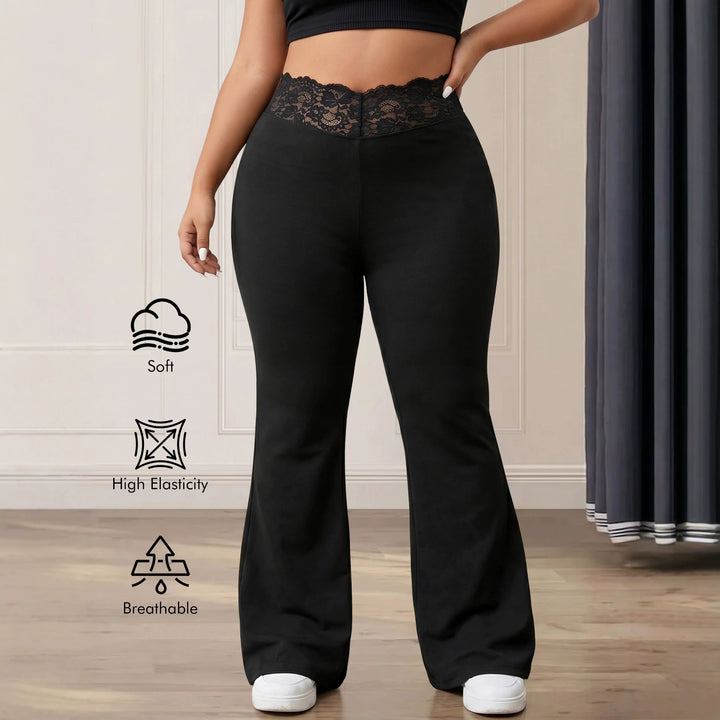 Damen Schlaghose mit hohem Spitzenbund, atmungsaktivem Stretch und sculptendem Sitz Drune