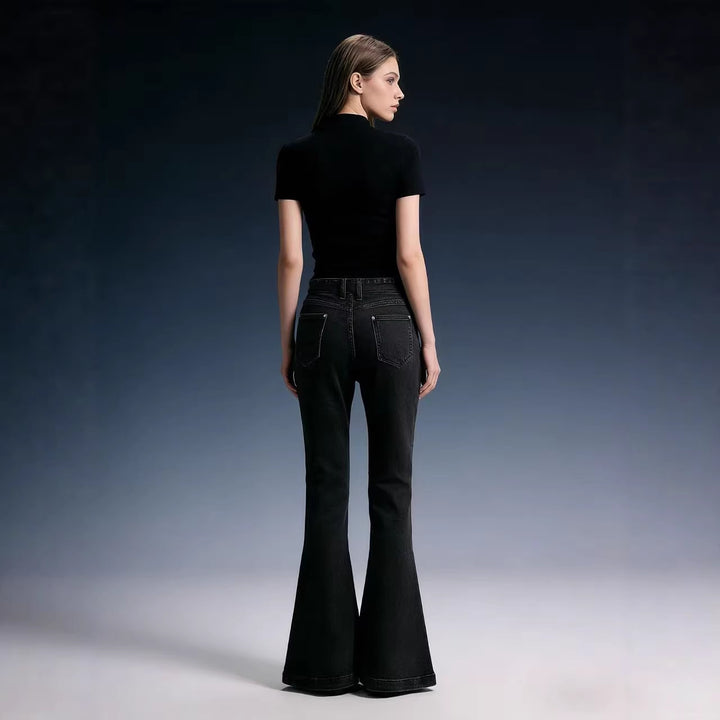 Damen Flared Jeans mit Gürtel und hohem Bund Drune