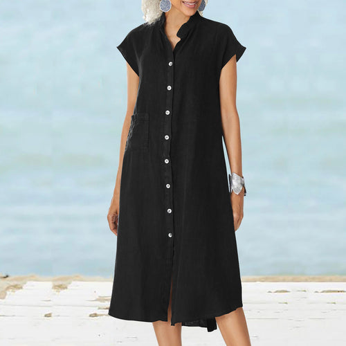 Damen Midi-Kleid mit komfortablem Hemdkragen und praktischen Seitentaschen Drune