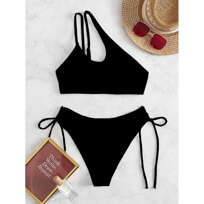 Damen asymmetrischer Bikini mit verstellbaren Trägern und hohem Beinausschnitt Drune