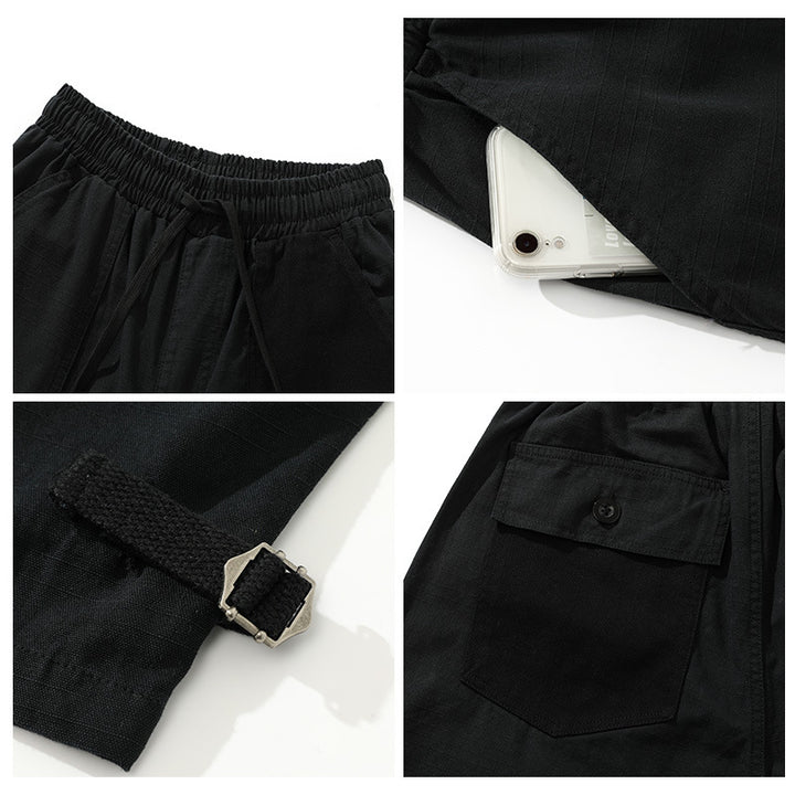 Herren weite Cropped Cargo‑Hose mit elastischem Tunnelzugbund, aufgesetzten Taschen und verstellbaren Knöchelriemen Drune