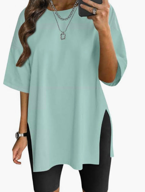 Damen Oversized T-Shirt mit Seitenschlitzen Drune