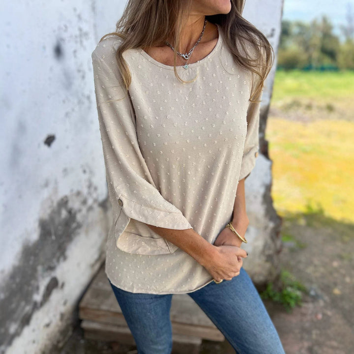 Damen Bluse mit Strukturpunktmuster und dreiviertel Ärmel Drune