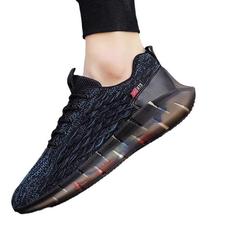 Unisex atmungsaktive Strick-Laufsneaker mit transparenter Wellenlaufsohle und gepolstertem Sockeneinstieg Drune