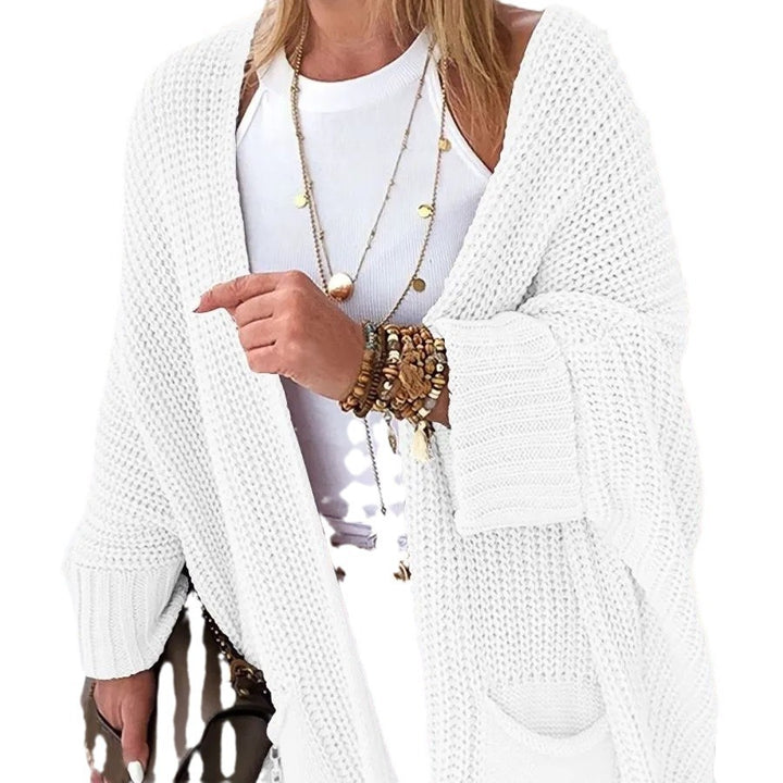 Damen Oversize Grobstrick-Cardigan mit weitem Schalkragen und aufgesetzten Taschen Drune