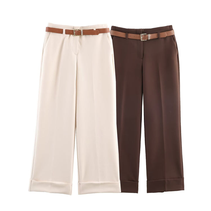 Damen 10+ weite High‑Waist Palazzohose mit Bügelfalte und Aufschlag Drune