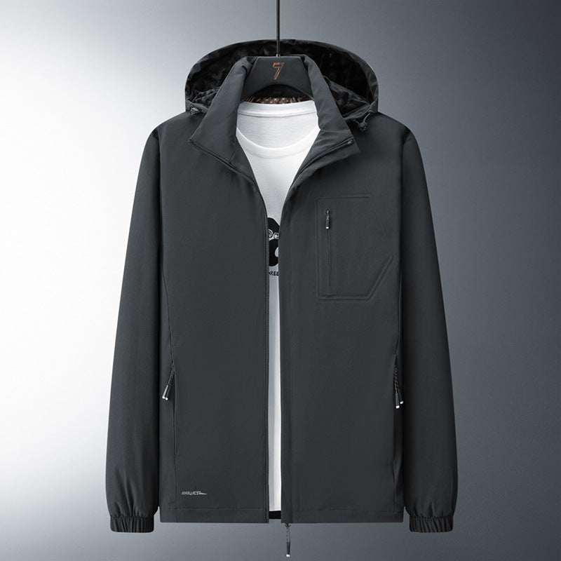 Herren Urban-minimalistische Softshell-Kapuzenjacke mit verdeckten Reißverschlüssen und elastischem Saum Drune