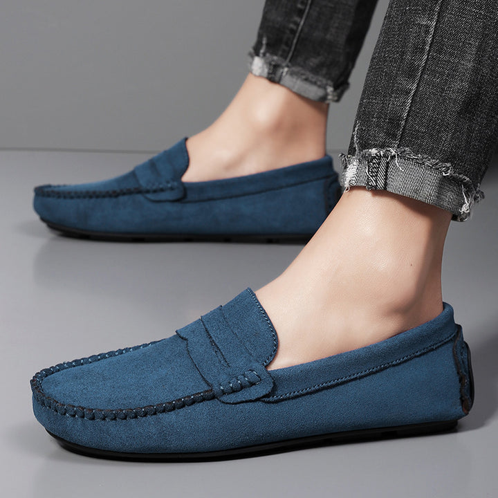 Herren elegante Veloursleder-Mokassin Fahrerhalbschuhe mit handgenähter Vordernaht und flexibler Gummiprofilsohle Drune