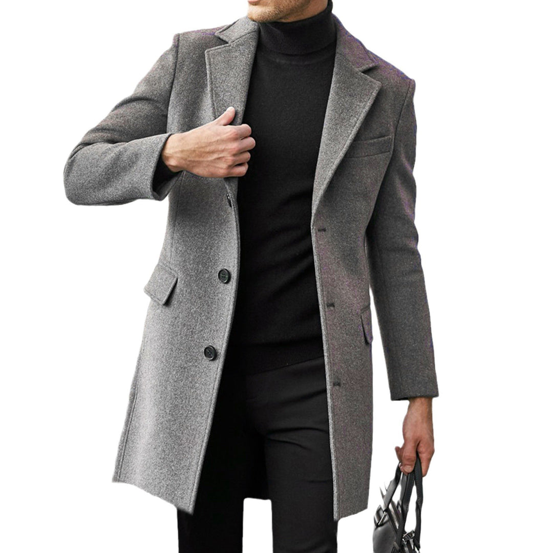 Herren eleganter Wollmantel mit klassischem Revers und verdeckten Knöpfen Drune