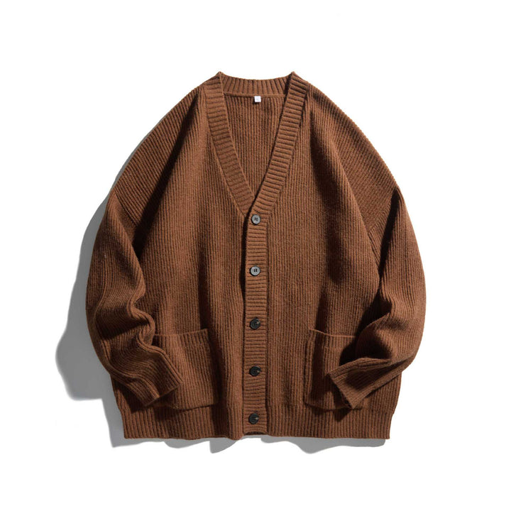 Damen Oversize Rippenstrick-Cardigan mit V‑Ausschnitt und aufgesetzten Taschen Drune