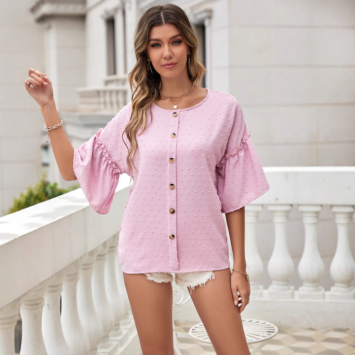 Damen lässige Bluse mit Rüschendetails und Knopfleiste Drune