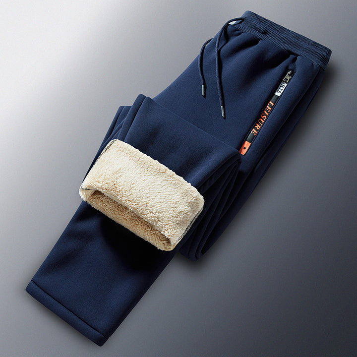 Herren Winterliche Fleece-Jogginghose mit Teddyfutter, elastischem Bund und Reißverschlusstaschen Drune