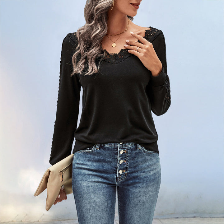 Damen Elegantes Strickoberteil mit Spitzenakzenten Drune
