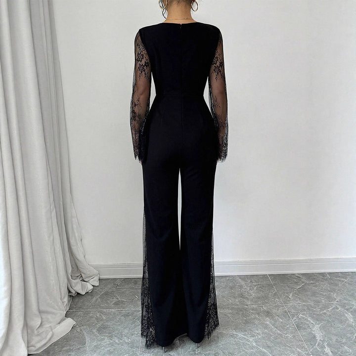 Damen Eleganter Jumpsuit mit schimmernder Spitze und weitem Bein Drune