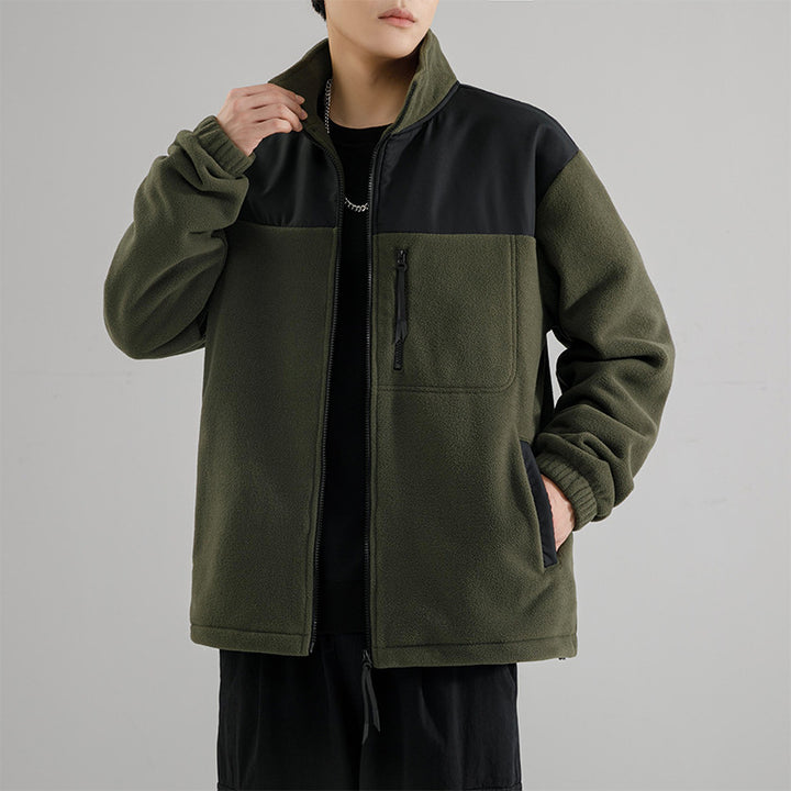 Herren Fleecejacke mit verstärktem Schulterpaneel, Stehkragen und Brustreißverschluss Drune