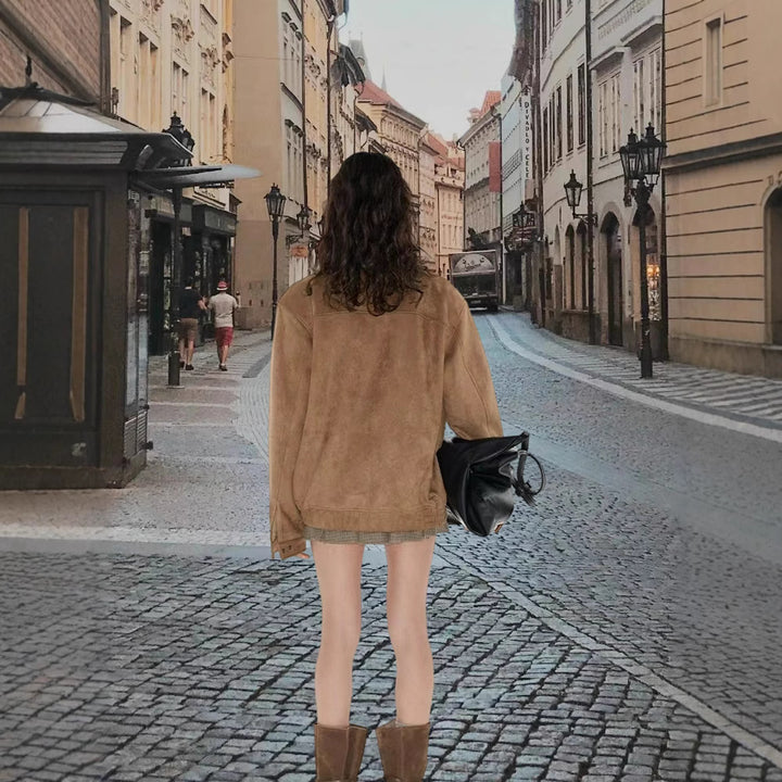 Damen Modische Oversized Weste aus hochwertigem Wildleder Drune