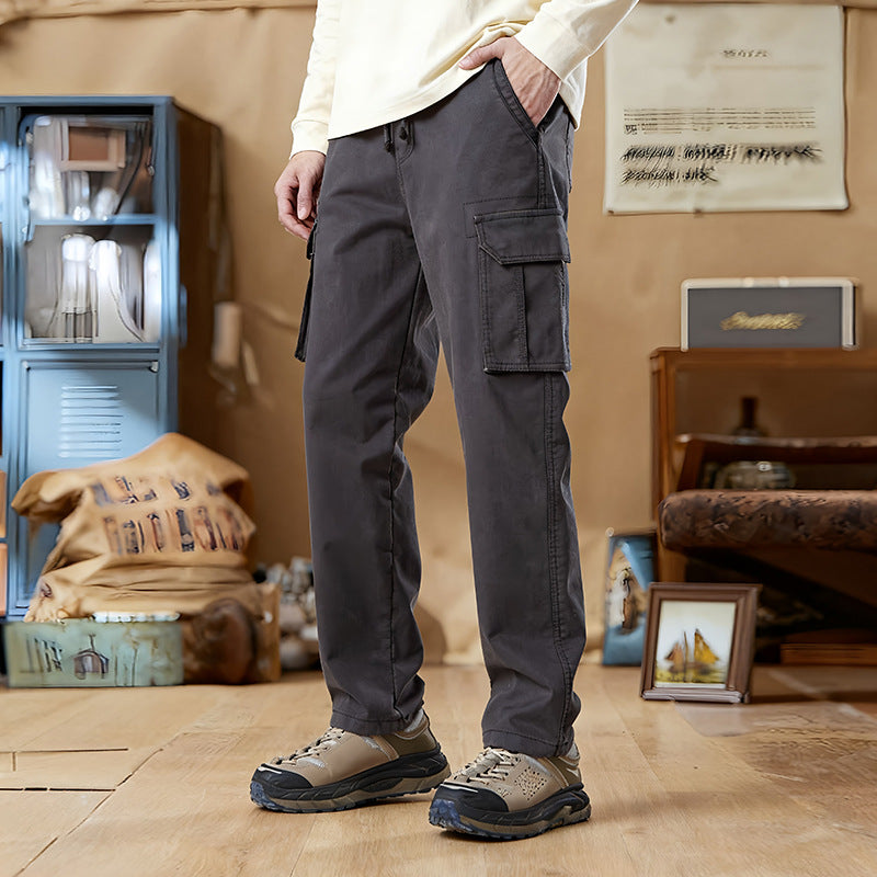 Herren Slim-Fit Utility-Cargohose mit elastischem Bund, Kordelzug und integrierter Webgürtel Drune